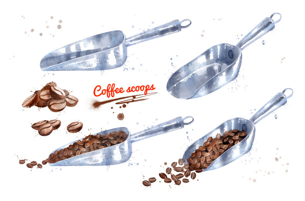 水彩插图一套咖啡勺图片下载
