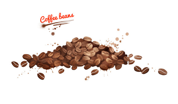 咖啡豆堆的水彩插图图片下载
