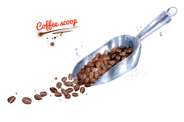 金属咖啡勺的水彩插图图片下载
