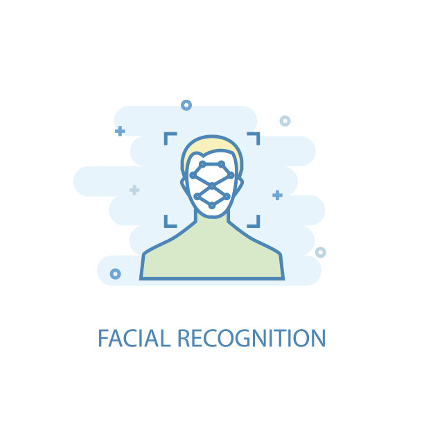 人脸识别概念时尚图标。简单的线条，彩色的插图图片下载