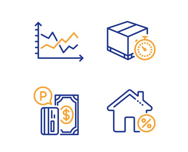 图表，停车付款和交货计时器图标设置。贷款房屋标志。向量图片下载