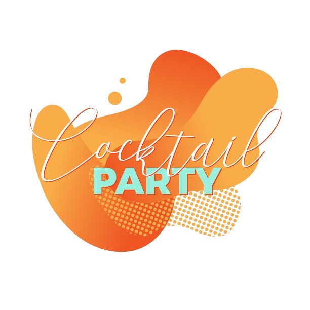 鸡尾酒会。时尚的抽象设计模板与液体梯度形状和字母。适用于海报，横幅，封面，标志，社交帖子，演示。图片下载