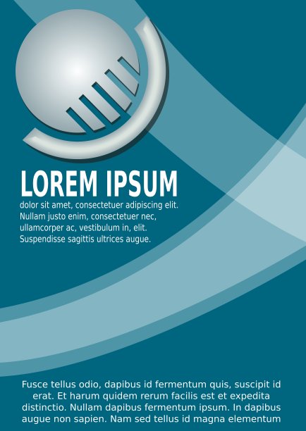 海报，传单，传单模板与圆形抽象银3d标识和透明的白色抽象元素在石油蓝色背景图片下载