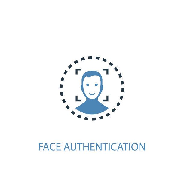 人脸认证概念2彩色图标。简单的蓝色元素插图。人脸认证概念符号设计。可以用于网页和手机的UI/UX吗图片下载