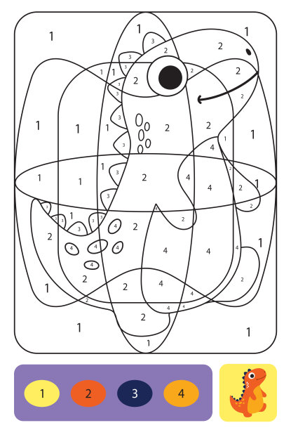 可爱的恐龙着色页的孩子。用颜色的数字填色游戏图片下载
