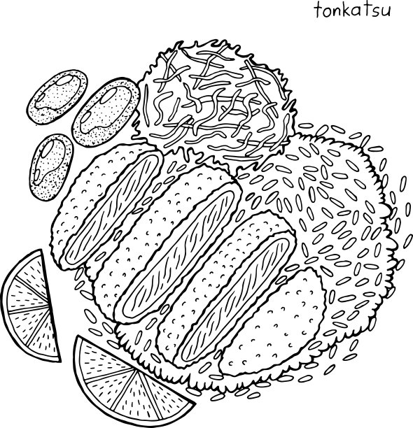 日本料理油墨插画。图形的黑白艺术品。成人涂色页。矢量图图片下载
