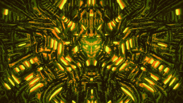 带有浅浮雕和突出机器人头的电子墙。图片下载