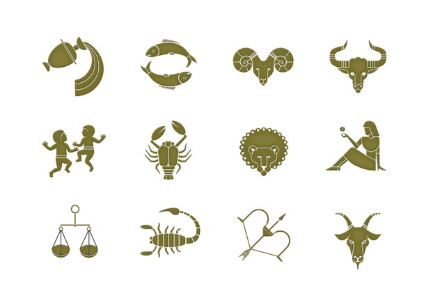 十二星座的金属青铜风格。的星座。在白色背景上隔离图片下载