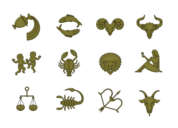 十二星座的金属青铜风格。的星座。在白色背景上隔离图片下载