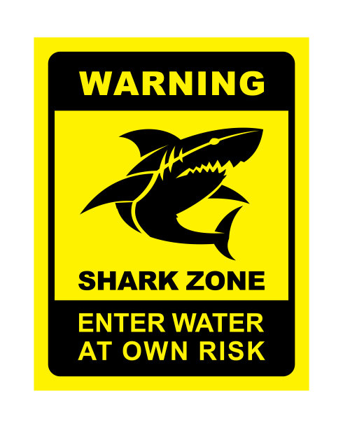 鲨鱼区警告-鲨鱼剪影矢量标志图片下载