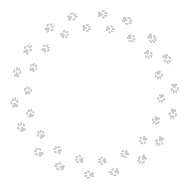 圆形框架与狗的足迹孤立在白色的背景。矢量插图。图片下载
