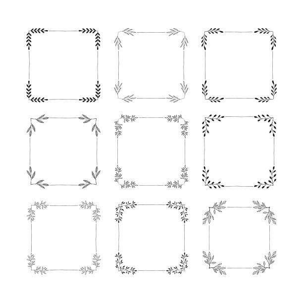 一套手绘方框架。文字装饰。图片下载