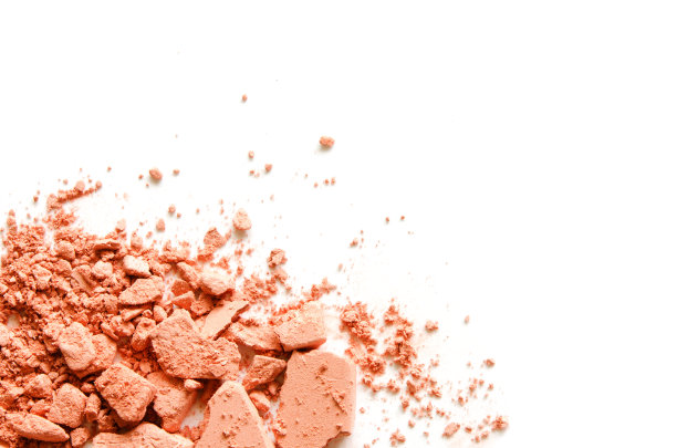 珊瑚色眼影和腮红孤立在白色背景上。——图片图片下载