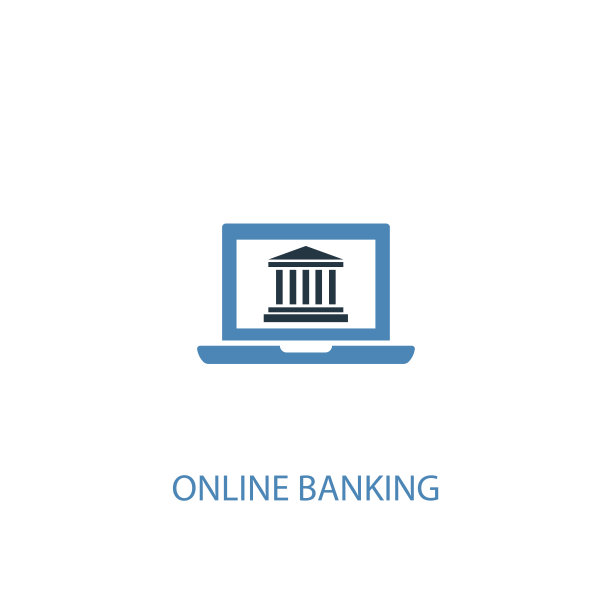 网上银行概念2彩色图标。简单的蓝色元素插图。网上银行概念符号设计。可以用于网页和手机的UI/UX吗图片下载