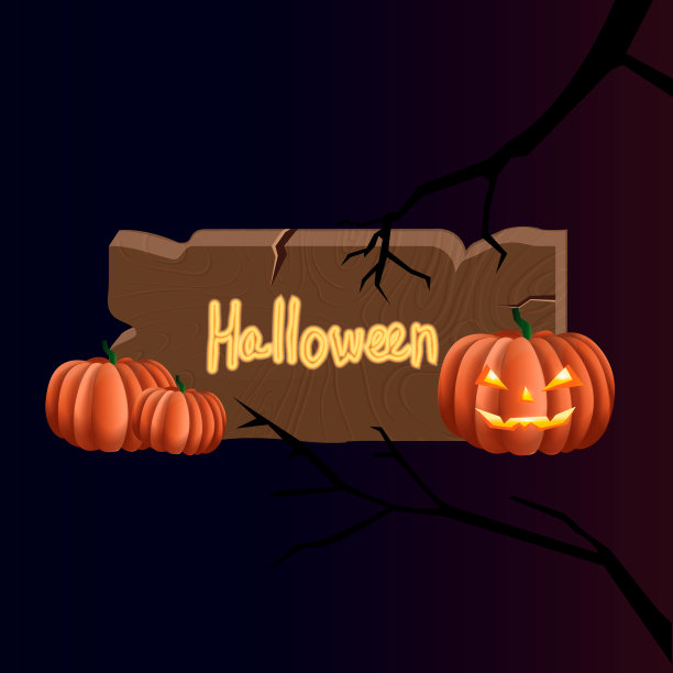 万圣节矢量木制标志图片下载