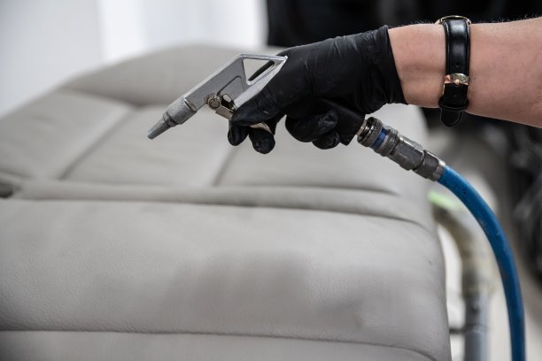 洗车工人浸渍皮革汽车坐垫图片下载