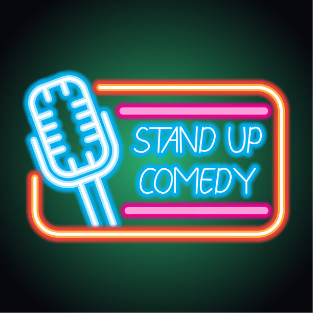 站起来的霓虹灯为站起来的喜剧广告。矢量图图片下载