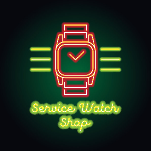 男人和女人手表商店霓虹灯手表制造商和商店板横幅图片下载