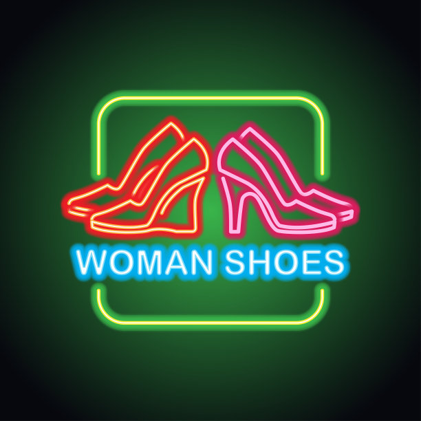 男女鞋店霓虹招牌为鞋店铺板横幅。矢量图图片下载