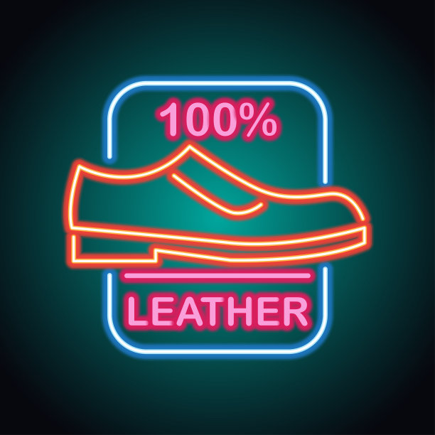 真皮革霓虹灯招牌为真皮革店木板横幅。矢量图图片下载
