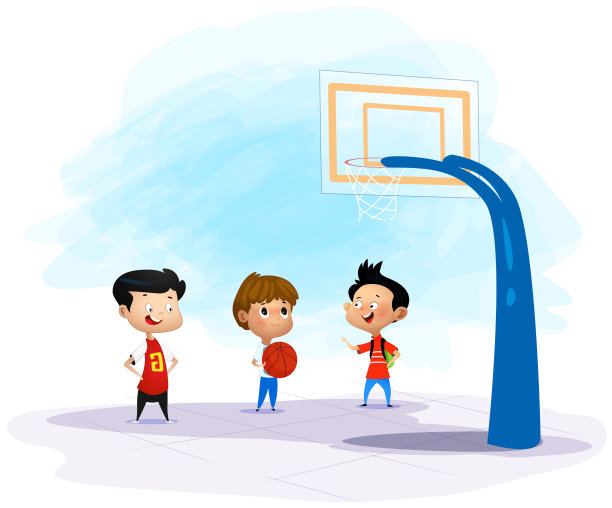 三个卡通儿童玩耍的矢量插图图片下载