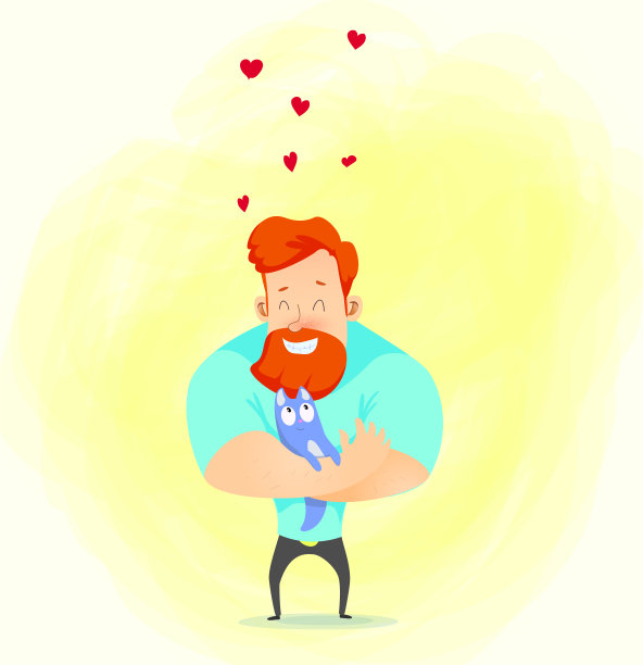 卡通人物的插图携带他的宠物宠物。图片下载