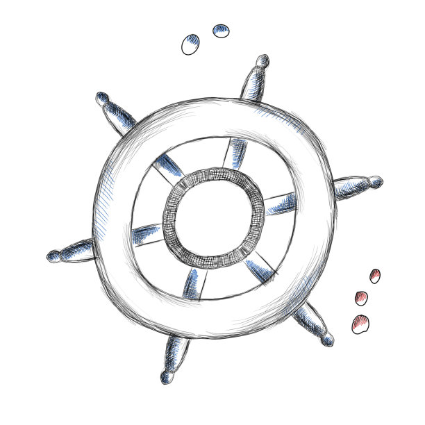 夏日海上涂鸦海上方向盘上的白色背景图片下载