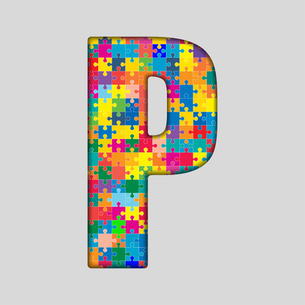 矢量拼图五彩碎片字母- P。图片下载