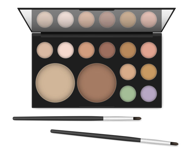 化妆遮瑕笔和打开化妆遮瑕工具包与镜子隔离在白色背景，现实的矢量插图图片下载