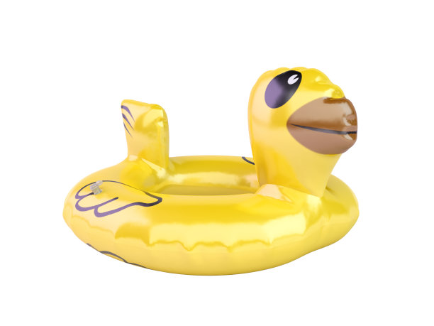 黄色橡胶鸭子游泳圈3d渲染在白色没有阴影图片下载