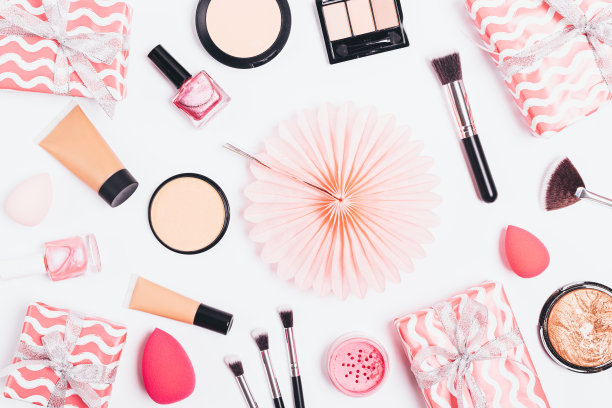 节日平铺背景彩妆产品图片下载