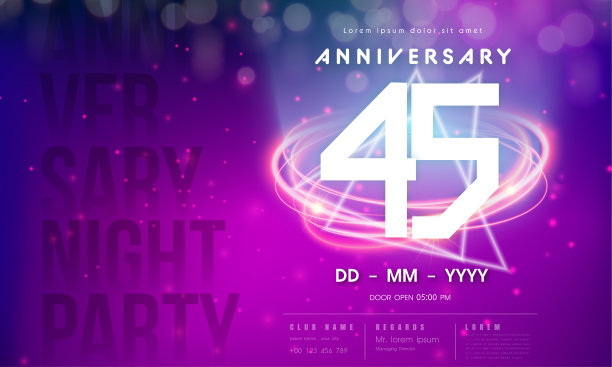 45周年纪念标志模板紫色抽象的未来主义空间背景。45号现代科技设计以高科技网络数字技术概念设计元素庆祝数字。图片下载