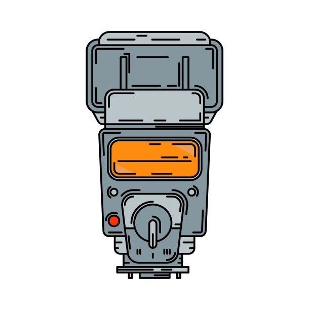 线彩色矢量图标数码摄影师专业设备。摄影艺术。摄影相机紧凑型电源，闪光灯，灯泡。卡通风格插画，元素设计。快照摄影工作室。图片下载