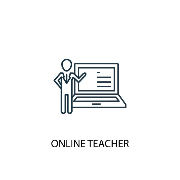 在线教师概念线图标。简单元素说明。在线教师概念大纲符号设计。可以用于网页和手机的UI/UX吗图片下载