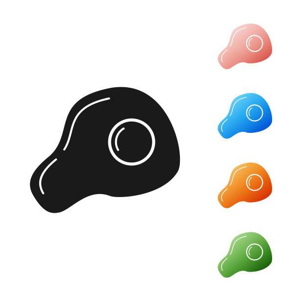 黑色炒蛋图标孤立在白色背景。家常菜、煎蛋、健康早餐、煎蛋卷。设置图标丰富多彩。矢量图图片下载