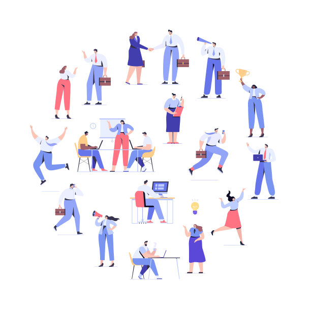 商务人员向量集合成圆圈排列。男人和女人。业务团队。图片下载