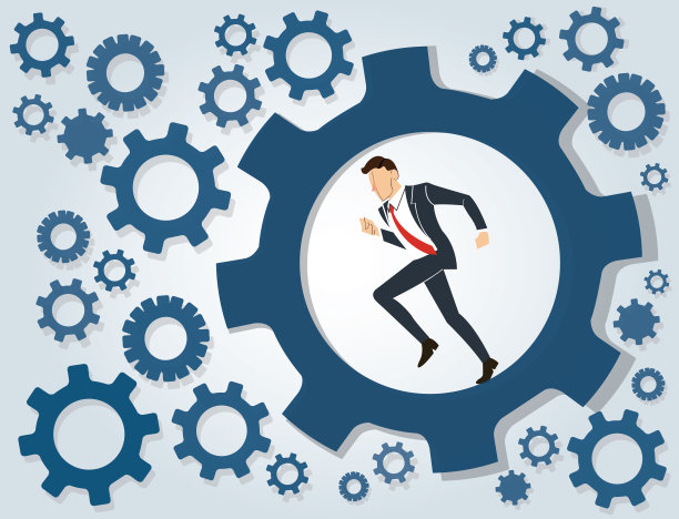 商人运行在齿轮背景矢量图片下载