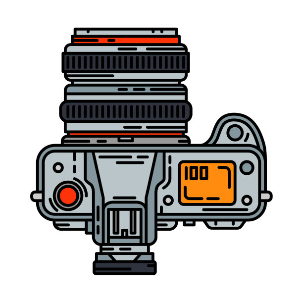 彩色矢量图标与数码单反专业相机。摄影艺术。像素photocamera。卡通风格插画，元素设计。摄影镜头。快照设备。数码摄影工作室。图片下载