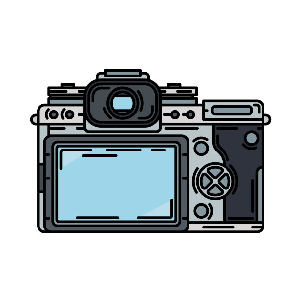 彩色矢量图标与数码单反专业相机。摄影艺术。像素photocamera。卡通风格插画，元素设计。摄影镜头。快照设备。数码摄影工作室。图片下载