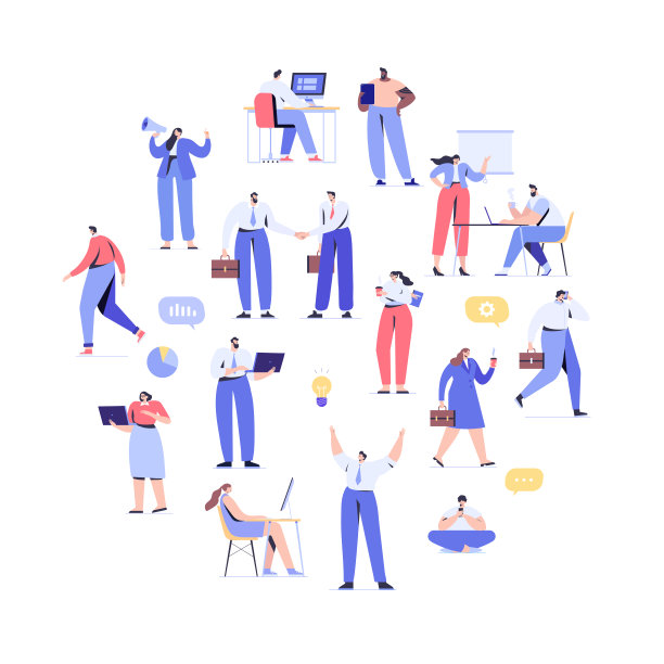 商务人员向量集合成圆圈排列。男人和女人。业务团队。图片下载