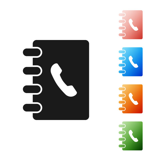 黑色地址簿图标隔离在白色背景。笔记本，地址，联系方式，目录，电话，电话本图标。设置图标丰富多彩。矢量图图片下载