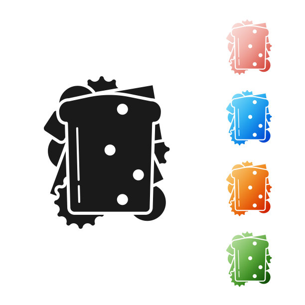 黑色三明治图标孤立的白色背景。汉堡图标。汉堡食品的象征。芝士汉堡三明治的迹象。街头快餐菜单。设置图标丰富多彩。矢量图图片下载