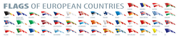 一组欧洲国旗。矢量图图片下载