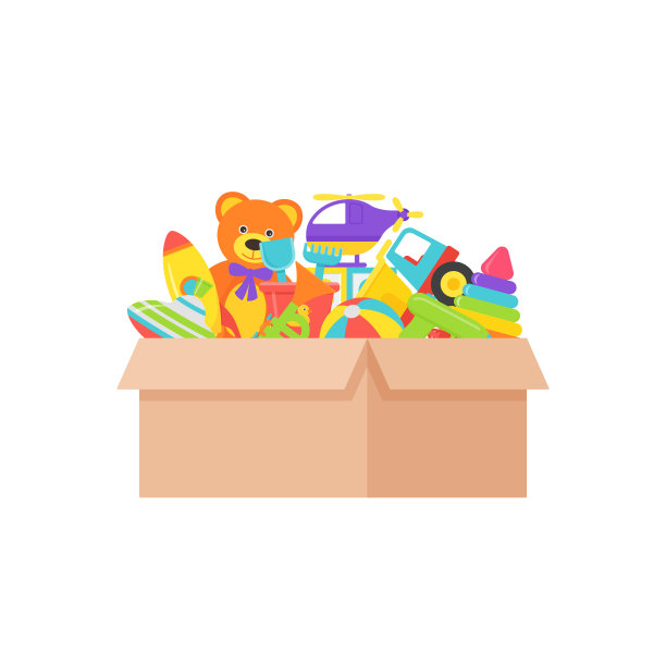 盒子里的婴儿玩具。矢量插图在平面设计。图片下载