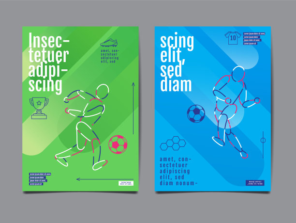 采购产品模板运动布局设计，平面设计，单线，图形插图，足球，足球，矢量插图。图片下载