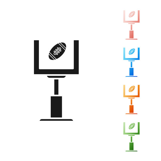 黑人美式足球的门柱和足球图标孤立在白色的背景上。设置图标丰富多彩。矢量图图片下载