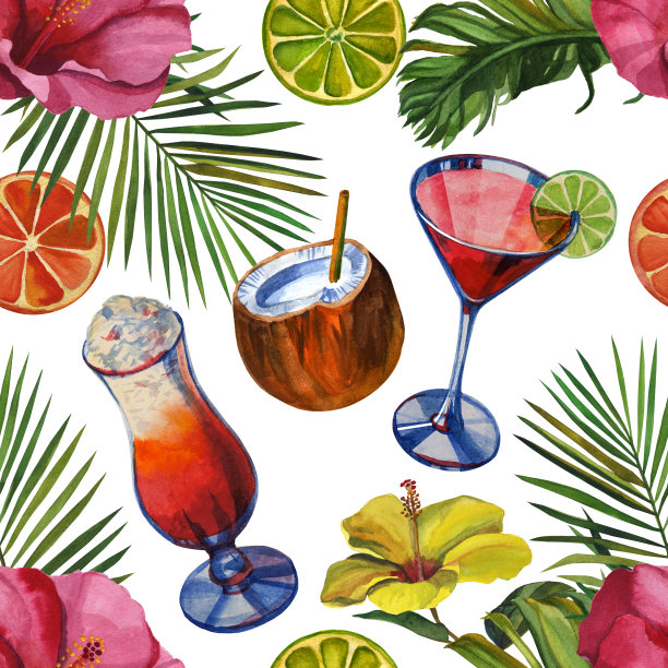 旅行和度假无缝模式。手绘水彩插图图片下载