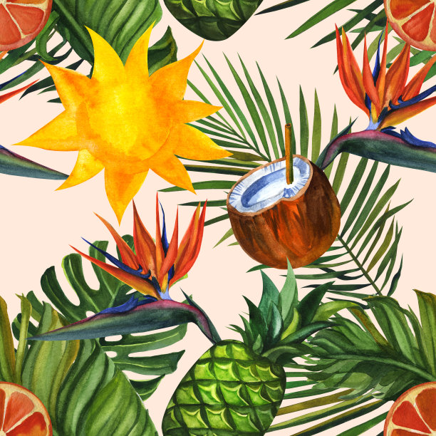 旅行和度假无缝模式。手绘水彩插图图片下载