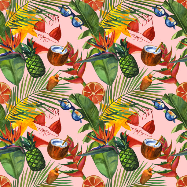 旅行和度假无缝模式。手绘水彩插图图片下载