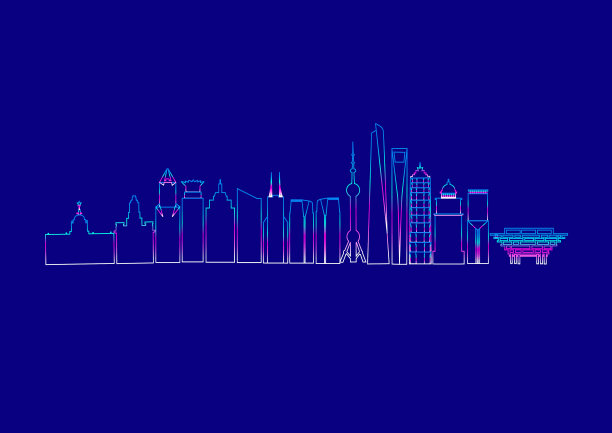 上海城市地标建筑线条矢量图素材图片
